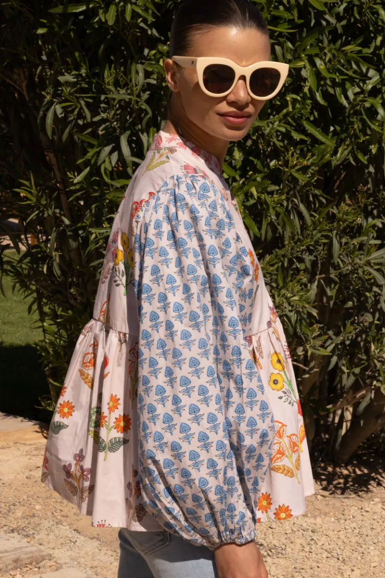 Mandarin Balloon Top- Provence Blue