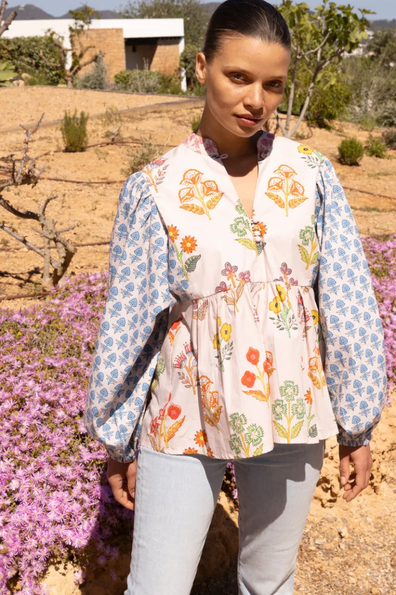 Mandarin Balloon Top- Provence Blue