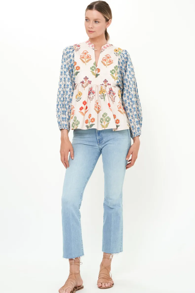 Mandarin Balloon Top- Provence Blue