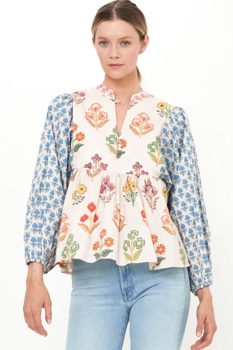 Mandarin Balloon Top- Provence Blue