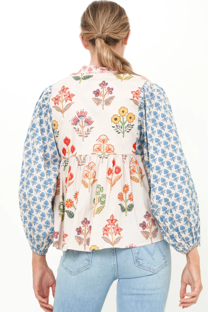 Mandarin Balloon Top- Provence Blue