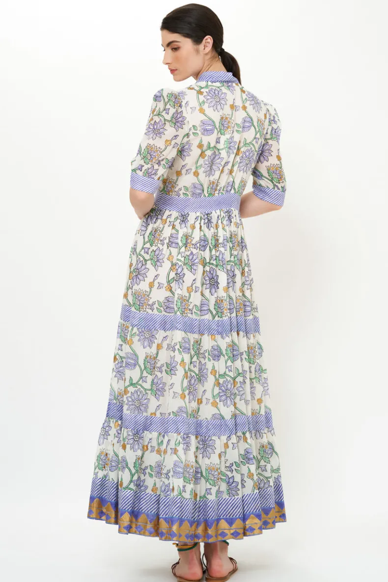 V-Neck Cuffed Maxi- Presidio Blue