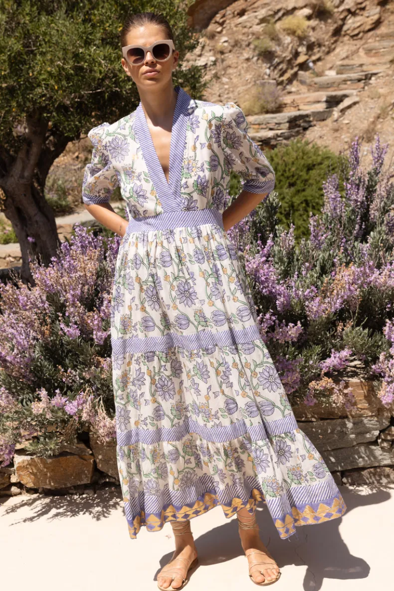 V-Neck Cuffed Maxi- Presidio Blue