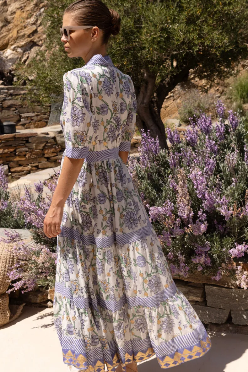 V-Neck Cuffed Maxi- Presidio Blue