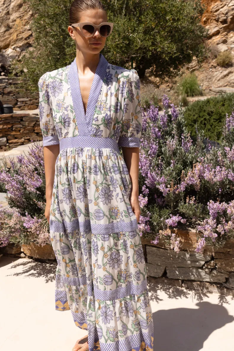 V-Neck Cuffed Maxi- Presidio Blue