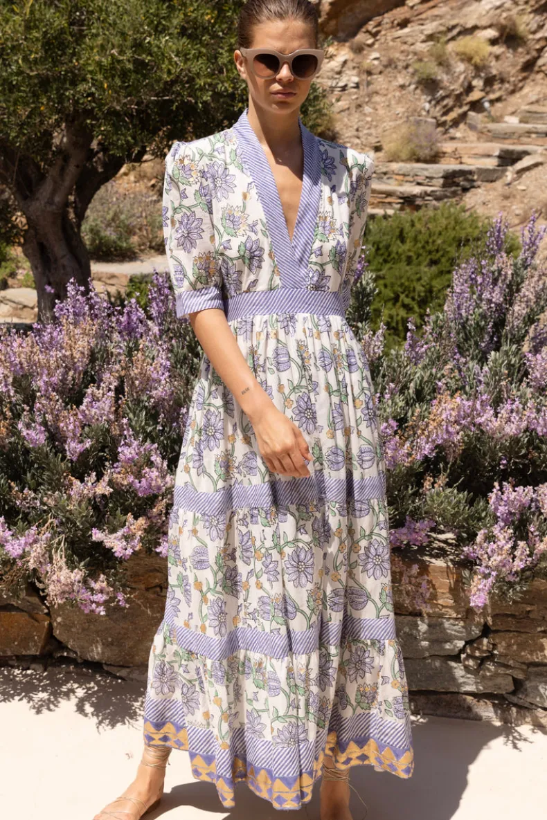 V-Neck Cuffed Maxi- Presidio Blue