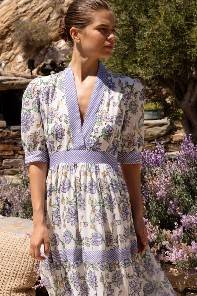 V-Neck Cuffed Maxi- Presidio Blue