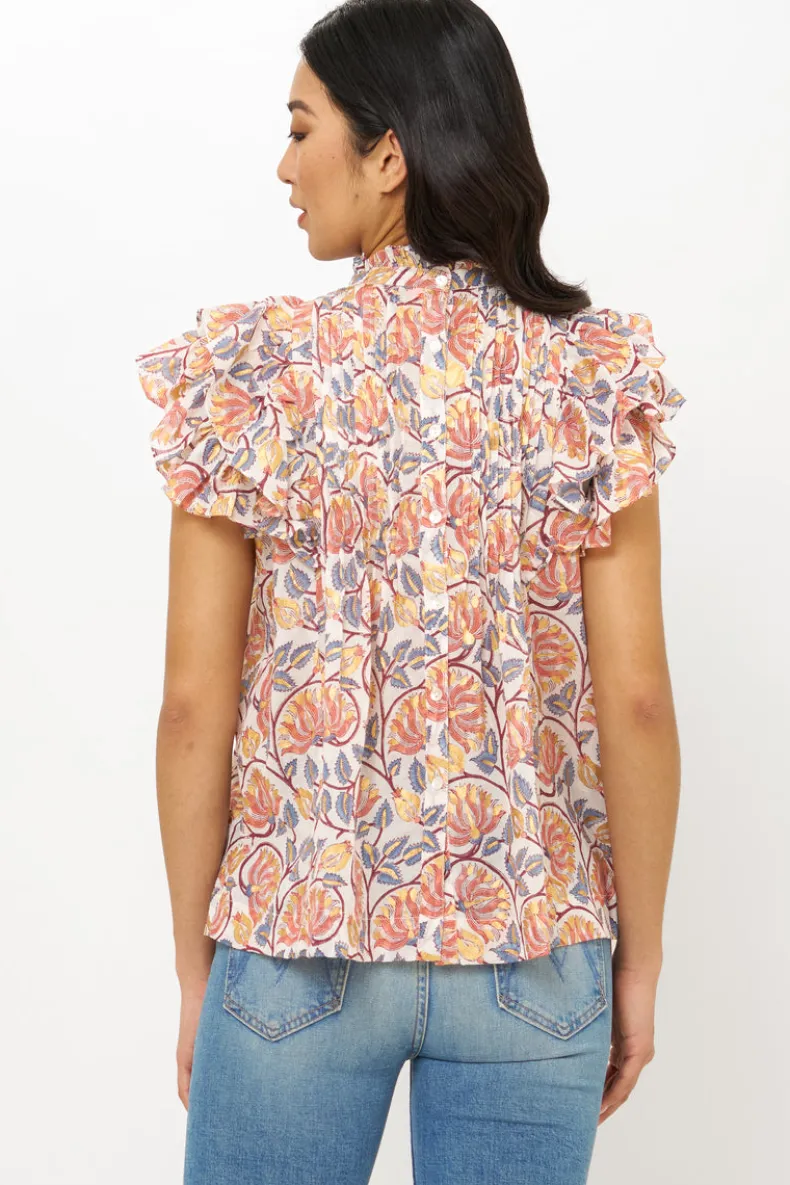 Pintuck Ruffle Top- Montenegro Coral