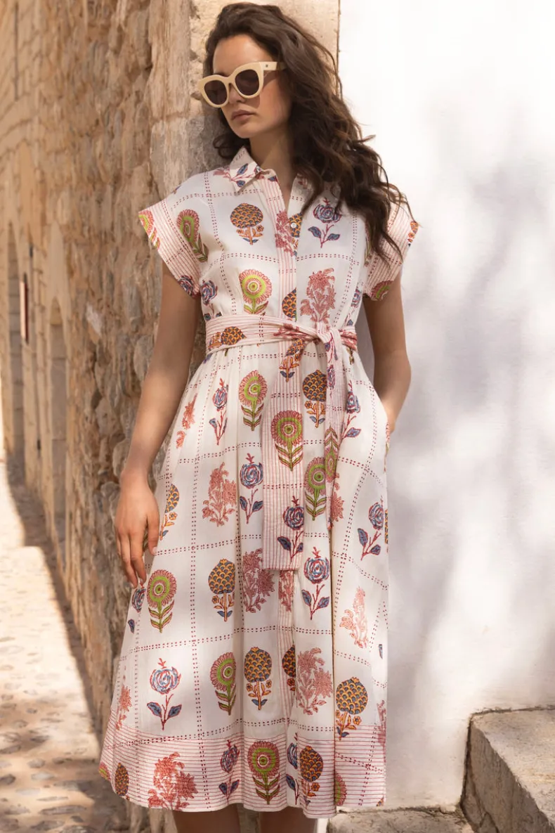 Belted Shirt Dress- Taormina Cream