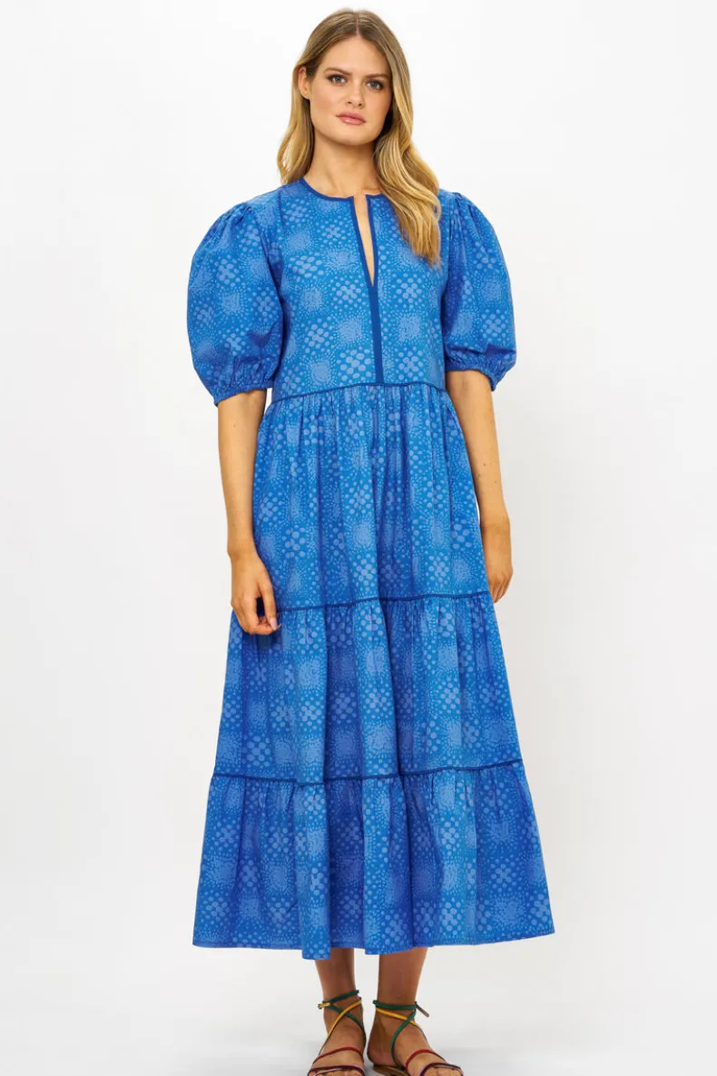 Puff Sleeve Maxi- Matrix Blue