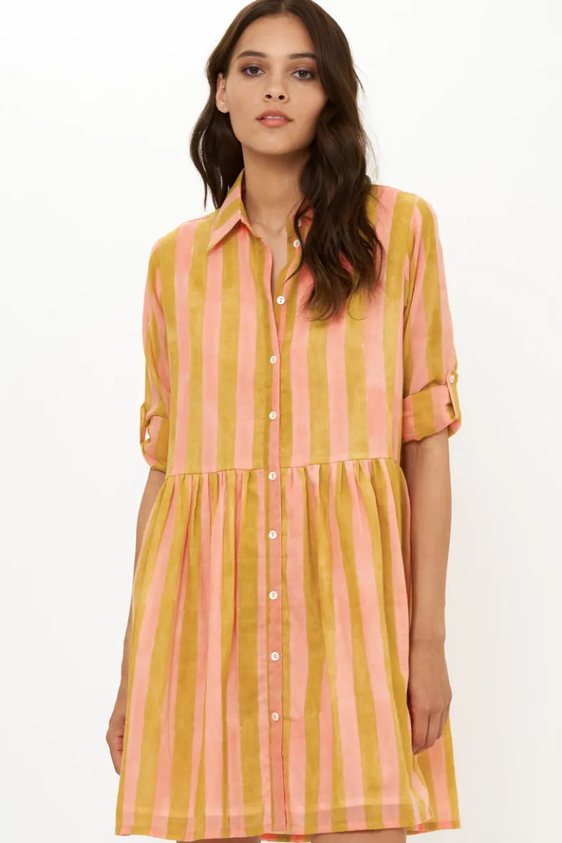 Long Sleeve Shirt Dress Mini- Cabana Coral