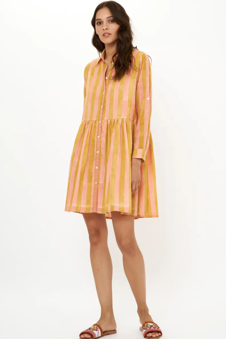 Long Sleeve Shirt Dress Mini- Cabana Coral