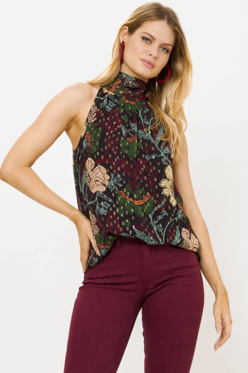 Sleeveless Tie Neck Top- Turin Wine